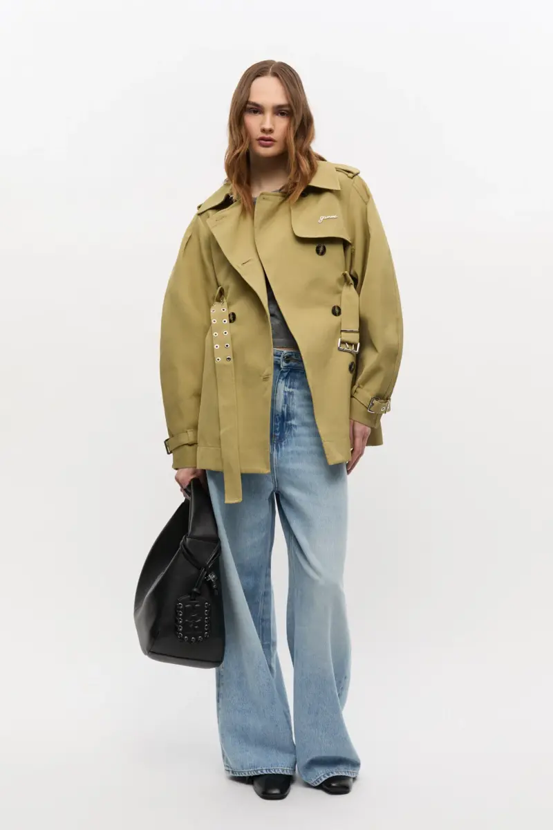 Beige Heavy Twill Midi Trench Coat