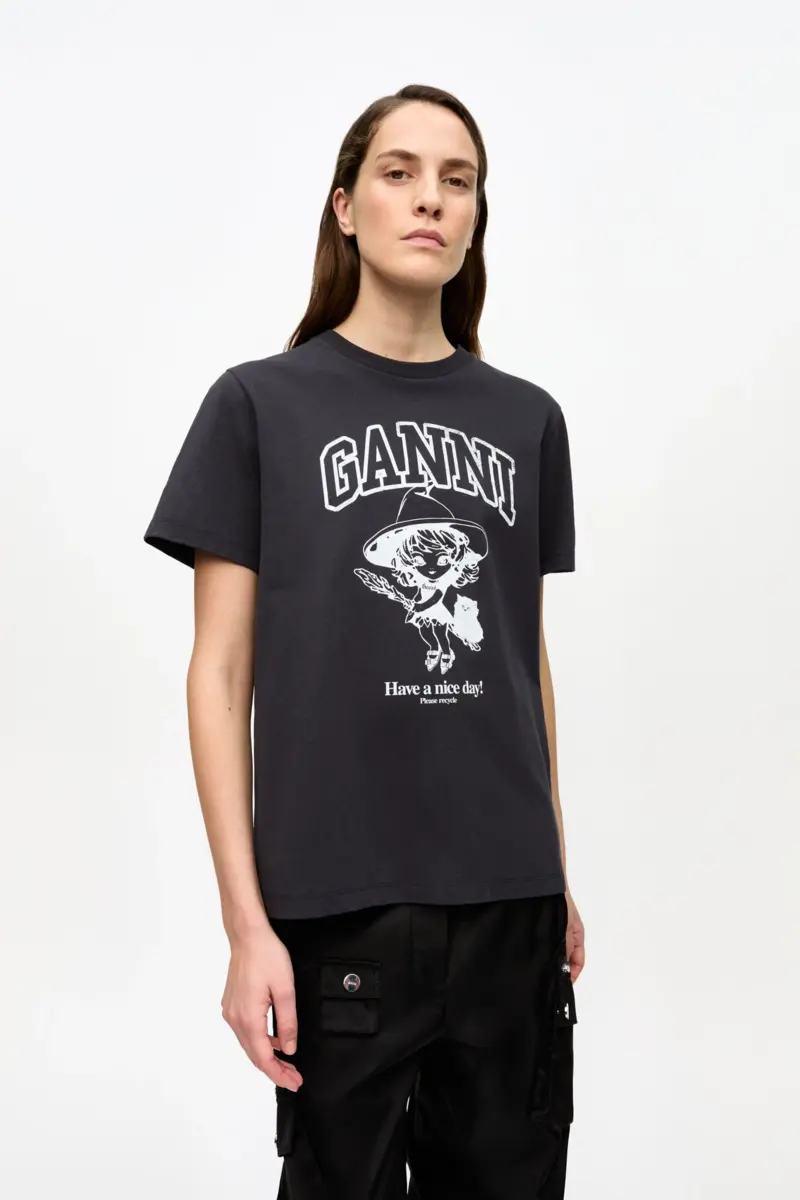 Black Basic Cotton Witch Relaxed T-shirt
