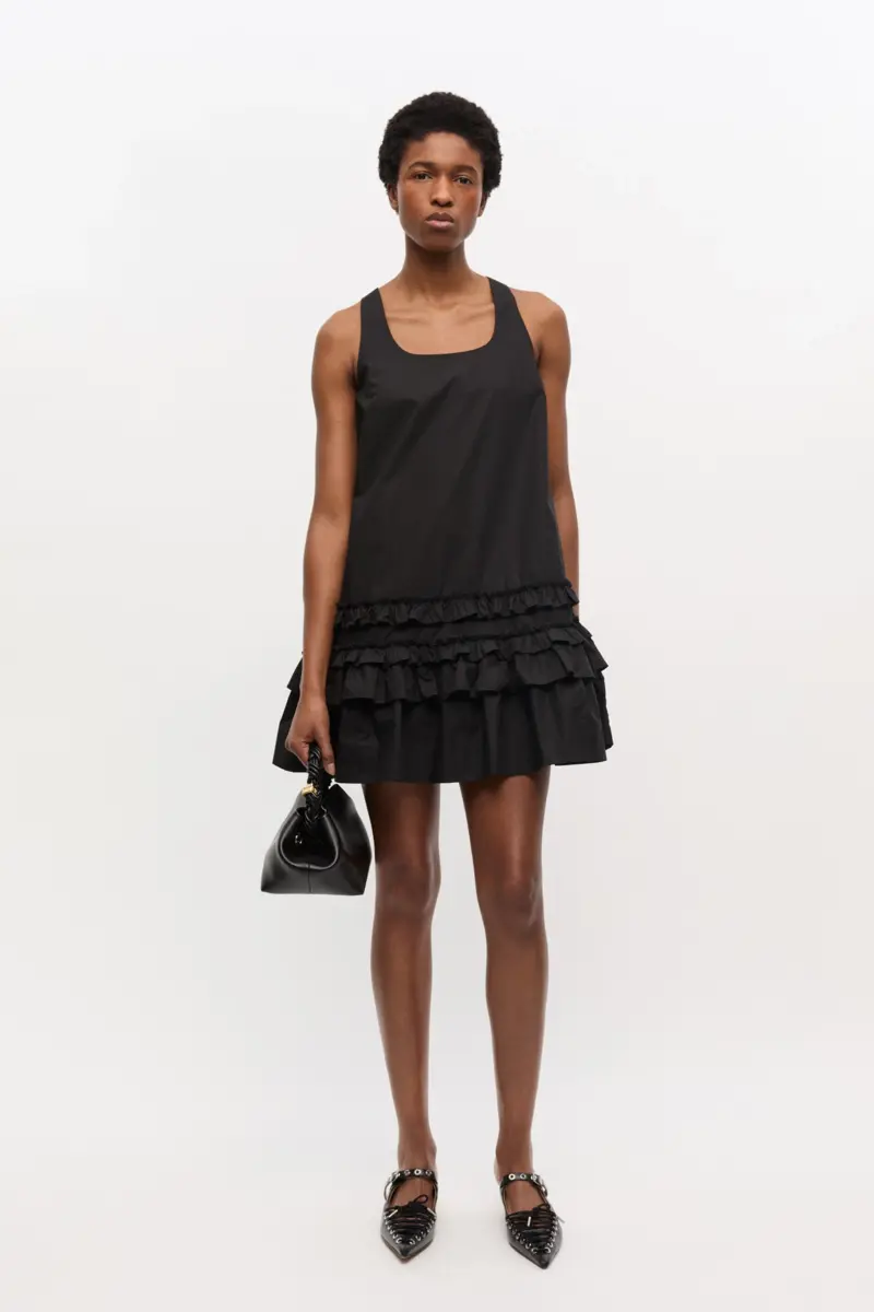 Black Cotton Poplin Mini Dress