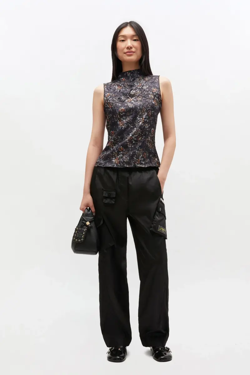 Black Floral High Neck Top