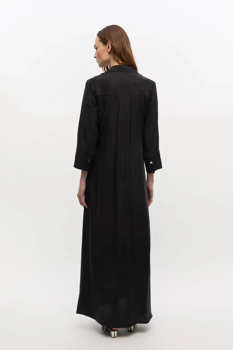 Black Fluid Cupro Maxi Dress