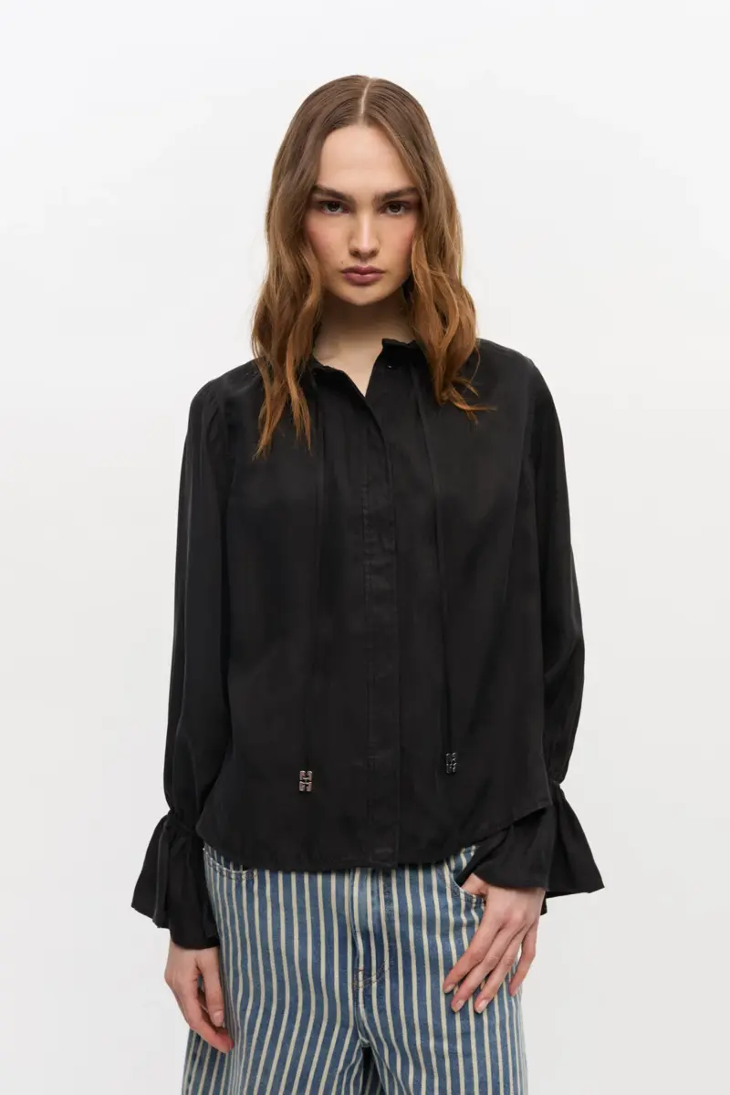 Black Fluid Cupro Tie Shirt