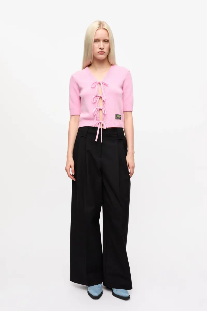 black heavy cotton tailoring mid waist trousers 1 - Black Heavy Cotton Tailoring Mid Waist Trousers