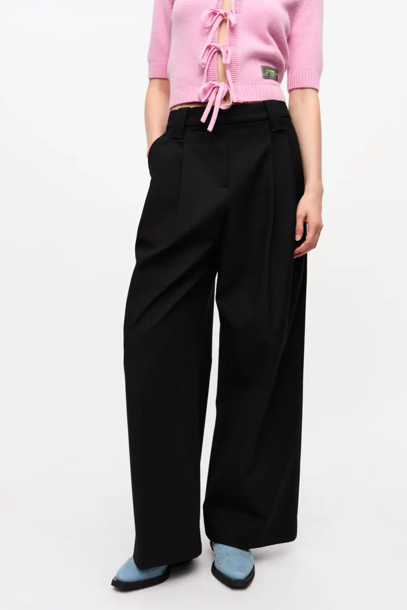 black heavy cotton tailoring mid waist trousers 2 - Black Heavy Cotton Tailoring Mid Waist Trousers