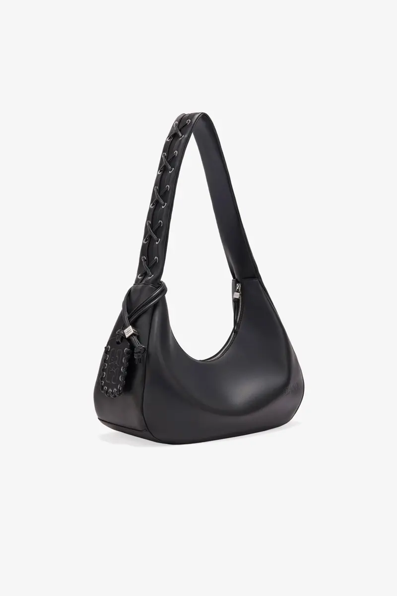 Black Medium Laces Hobo Bag