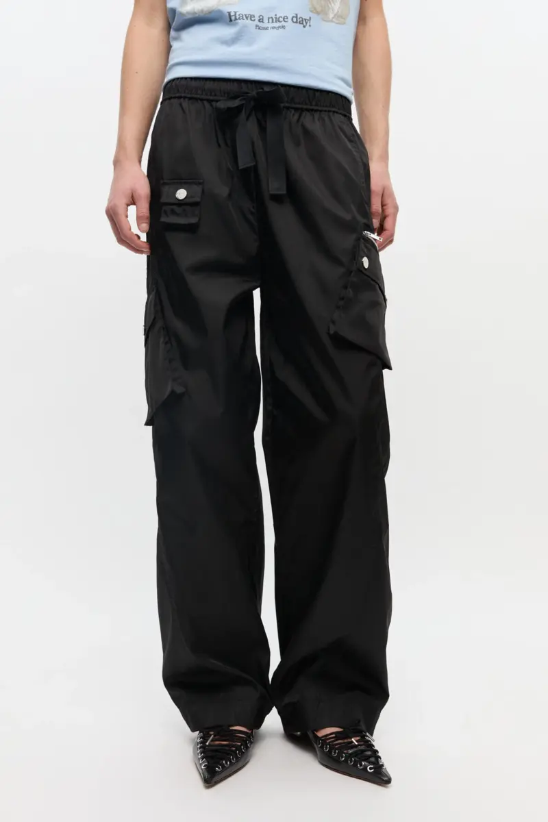 Black Nylon Elasticated Trousers