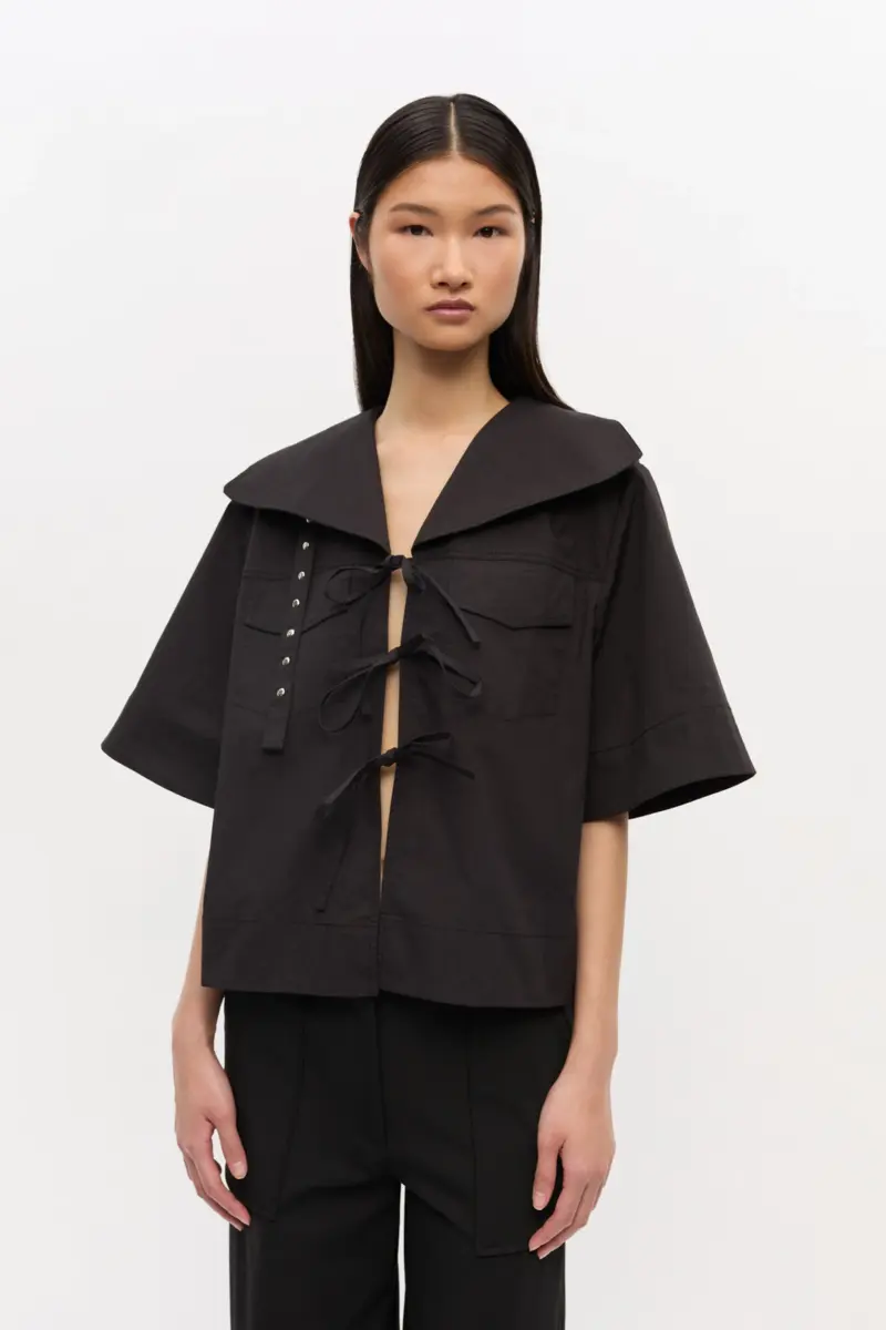 Black Stretch Cotton Blouse