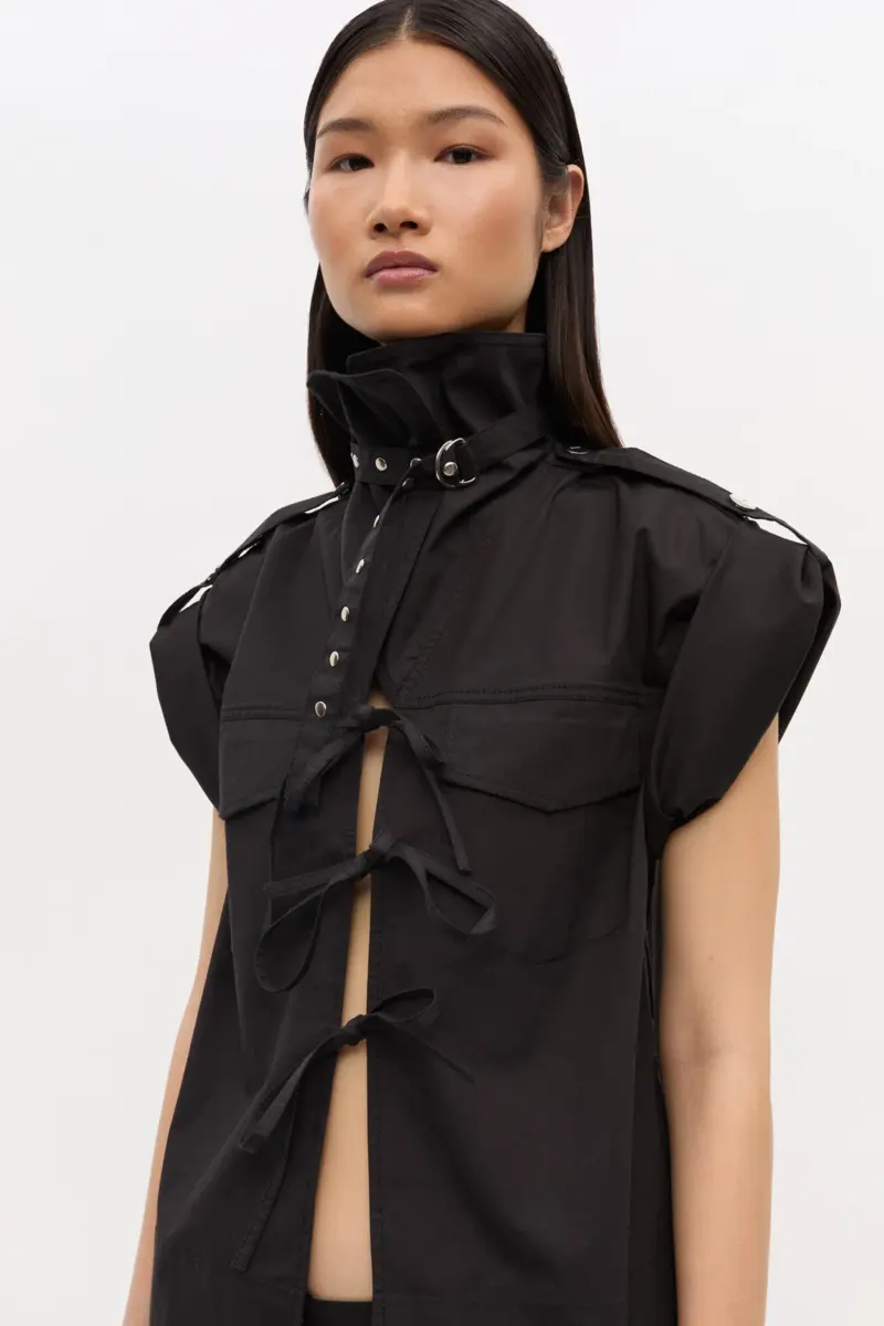 Black Stretch Cotton Blouse