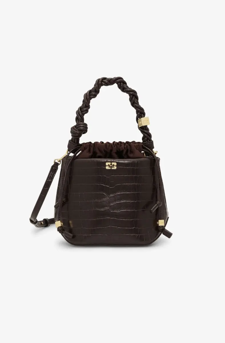 Brown Croco GANNI Bou Bucket Bag