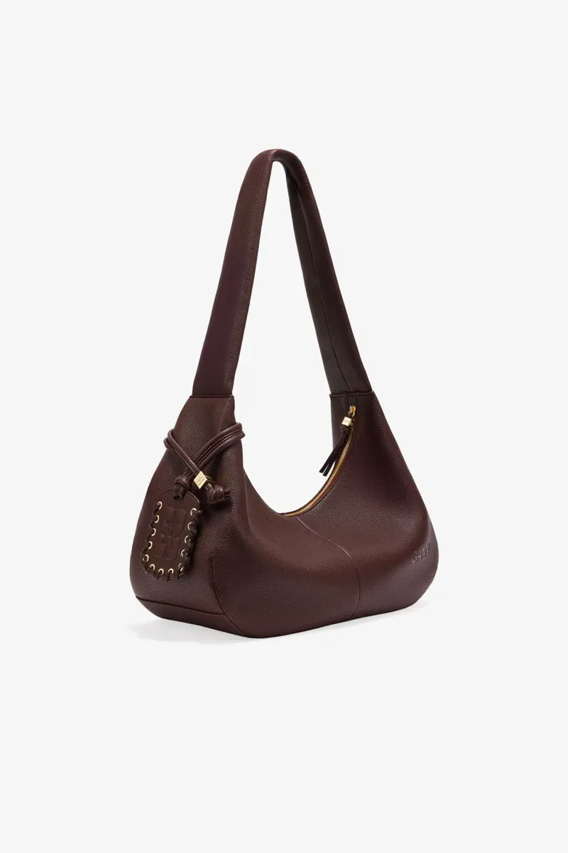 Brown Grained Medium Hobo Bag