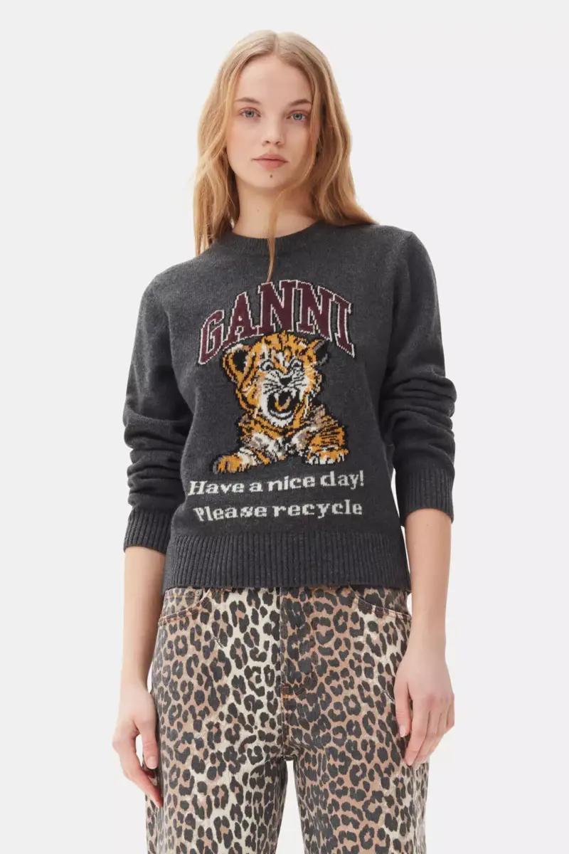 Dark Grey Graphic Tiger Jumper