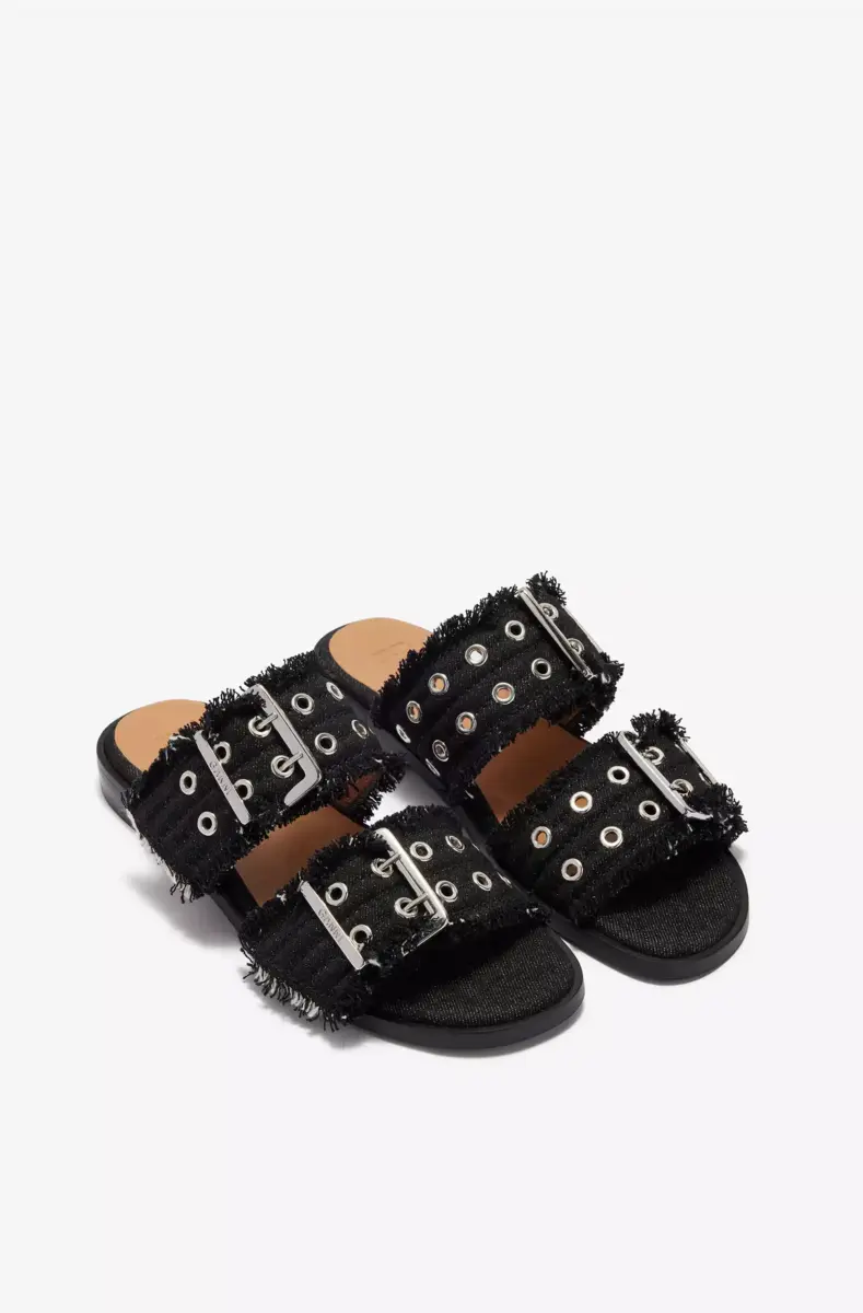 Denim Feminine Buckle Two-Strap Sandals