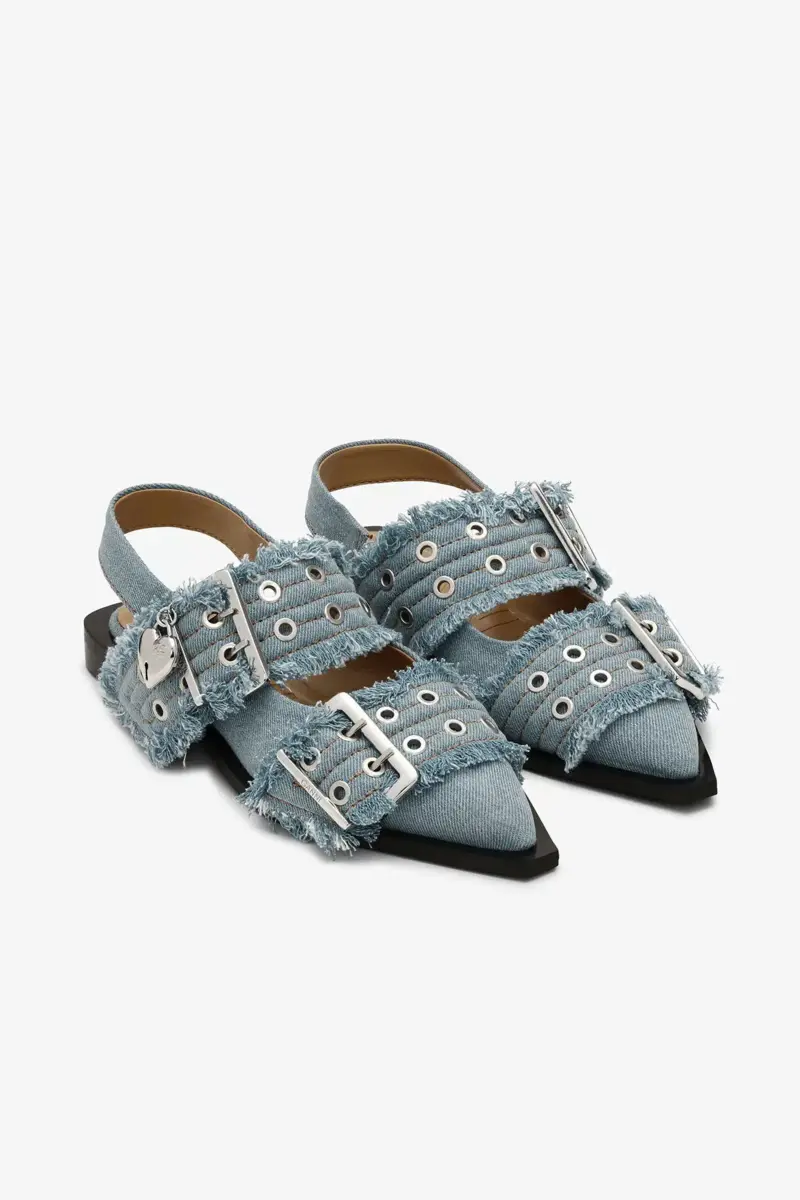 Feminine Buckle Ballerinas in Denim with Charms