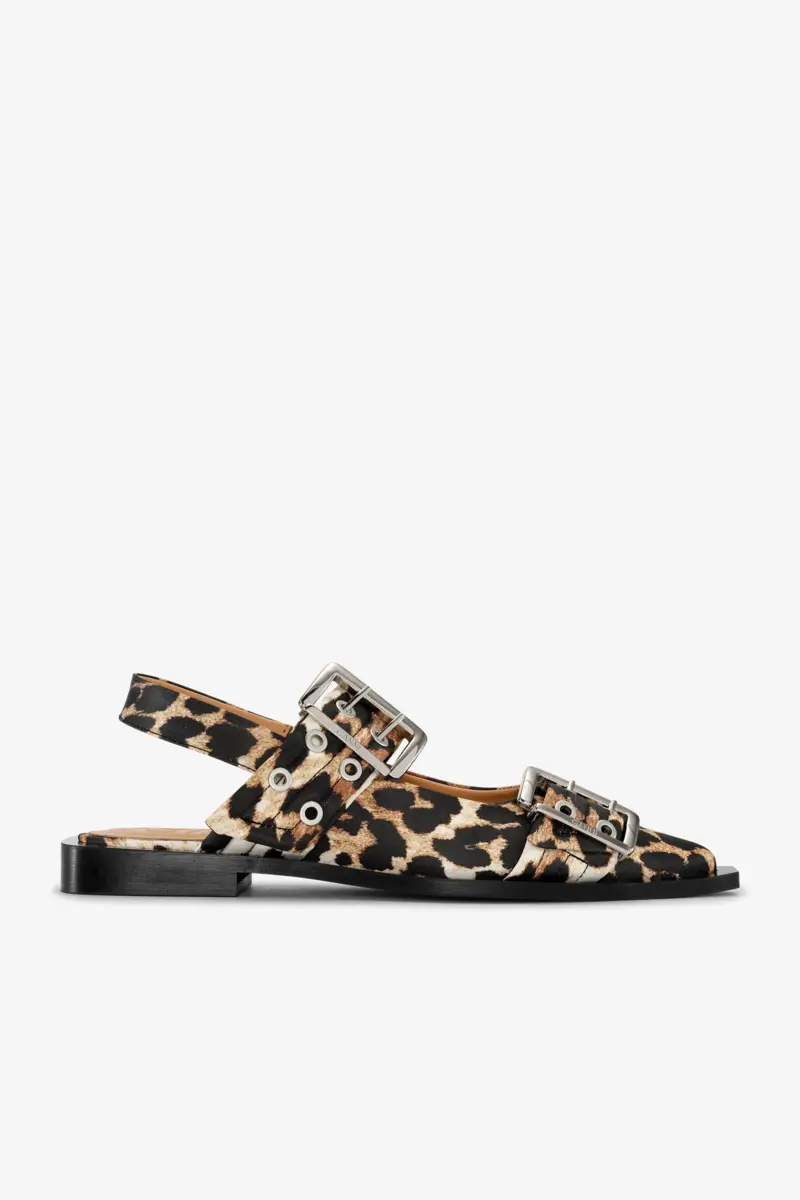 Feminine Buckle Ballerinas in Leopard Satin
