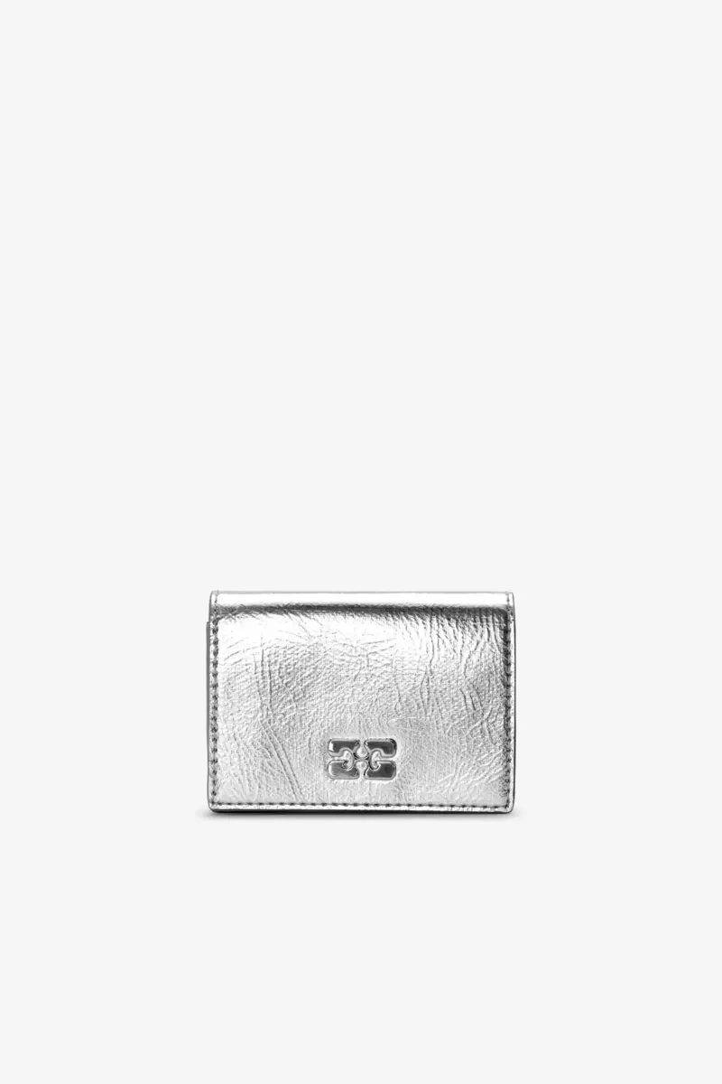 GANNI Bou Flap Card Holder in Silver Metallic