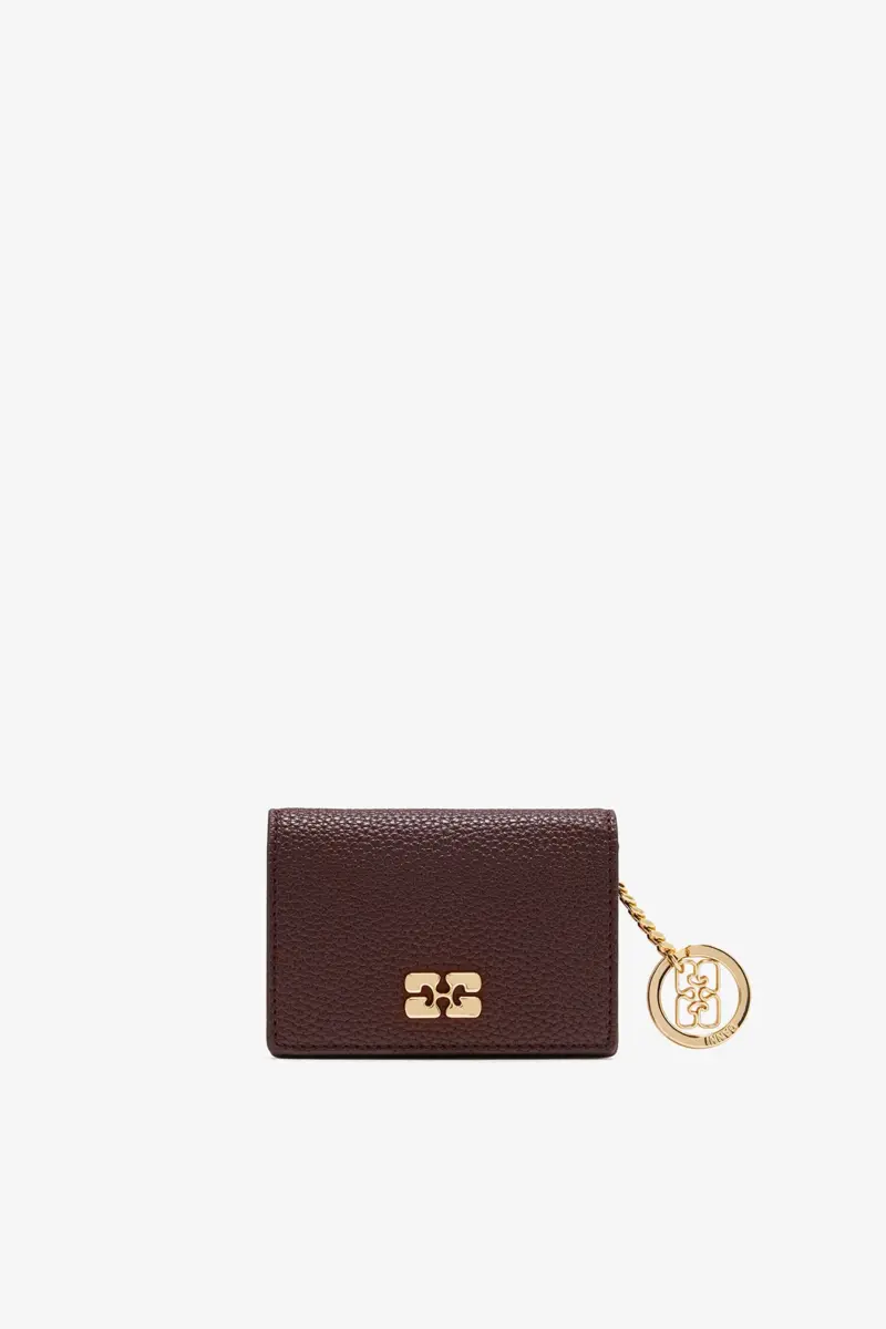 GANNI Card Holder With Flap in Grained Brown