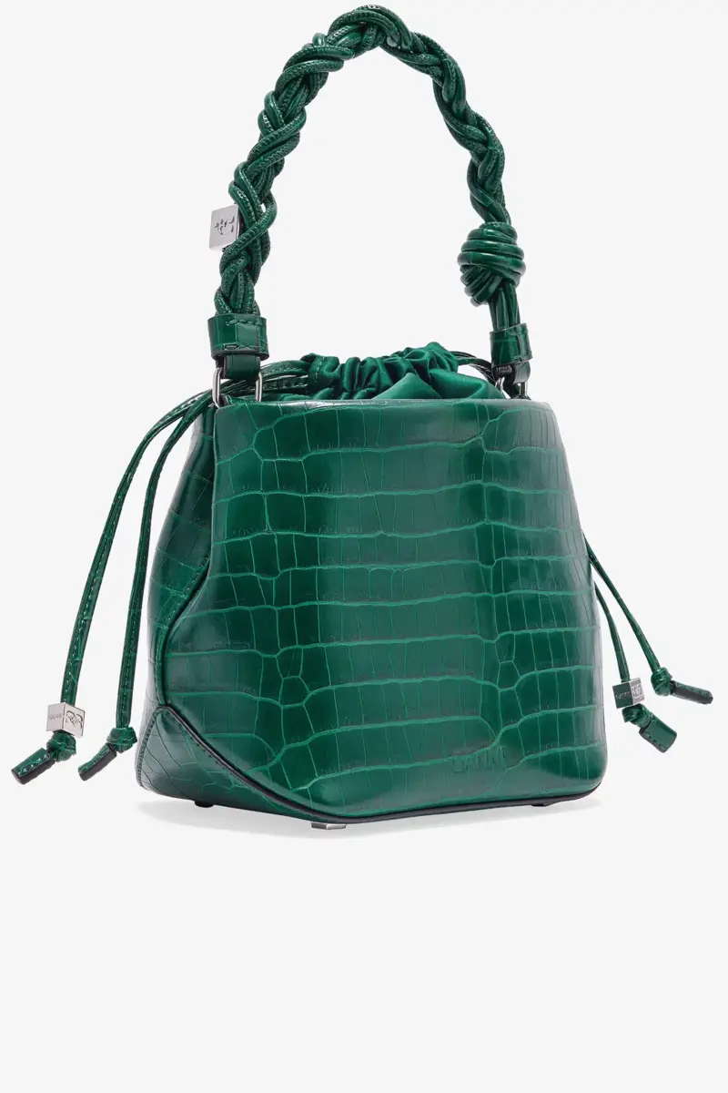 Green Patent Croco Bou Bucket Bag