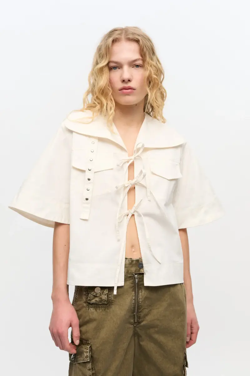 Ivory Stretch Cotton Blouse