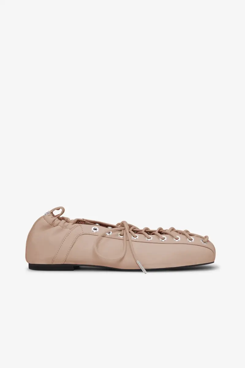Lace-Up Ballerinas in Beige