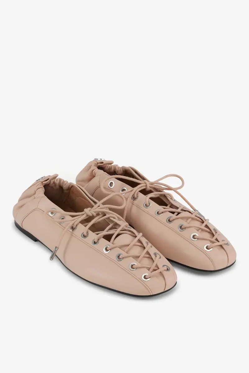 Lace-Up Ballerinas in Beige