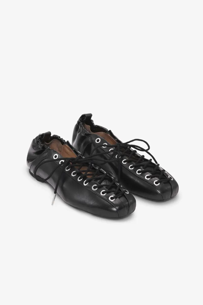 Lace-Up Ballerinas in Black Oleatex