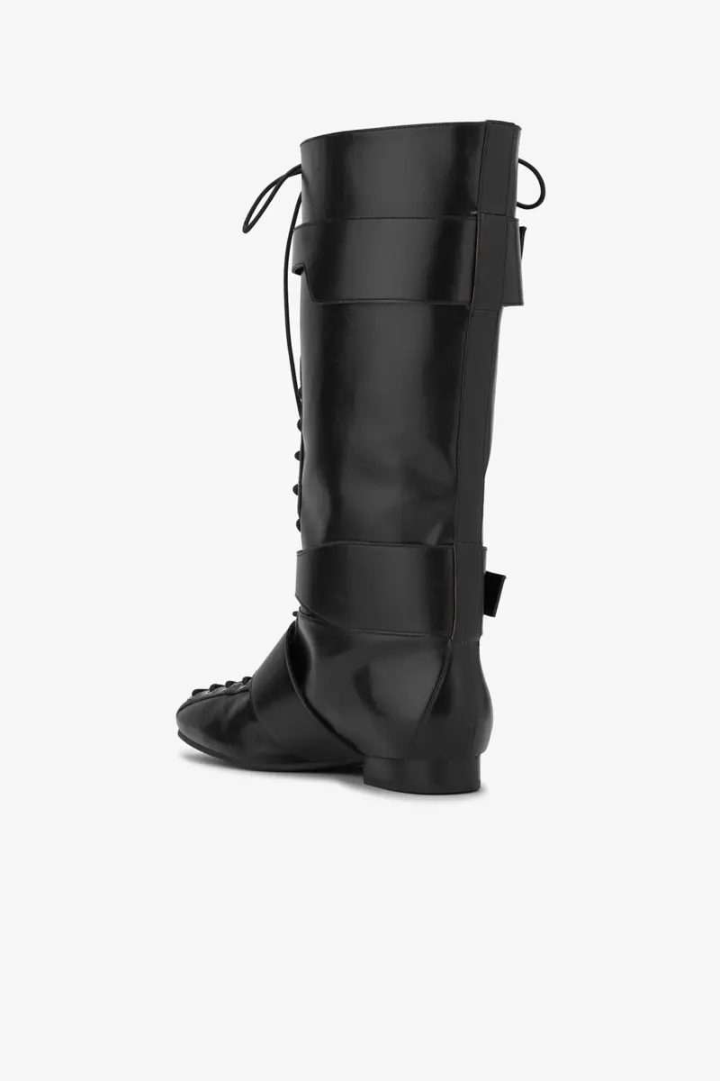 Lace-Up High Boots in Black Crinkle Oleatex Lace-Up High Boots in Black Crinkle Oleatex