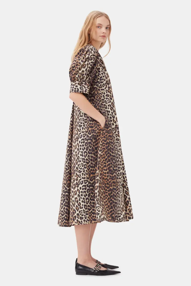 Leopard Cotton Poplin V-neck Maxi Dress Leopard Cotton Poplin V-neck Maxi Dress