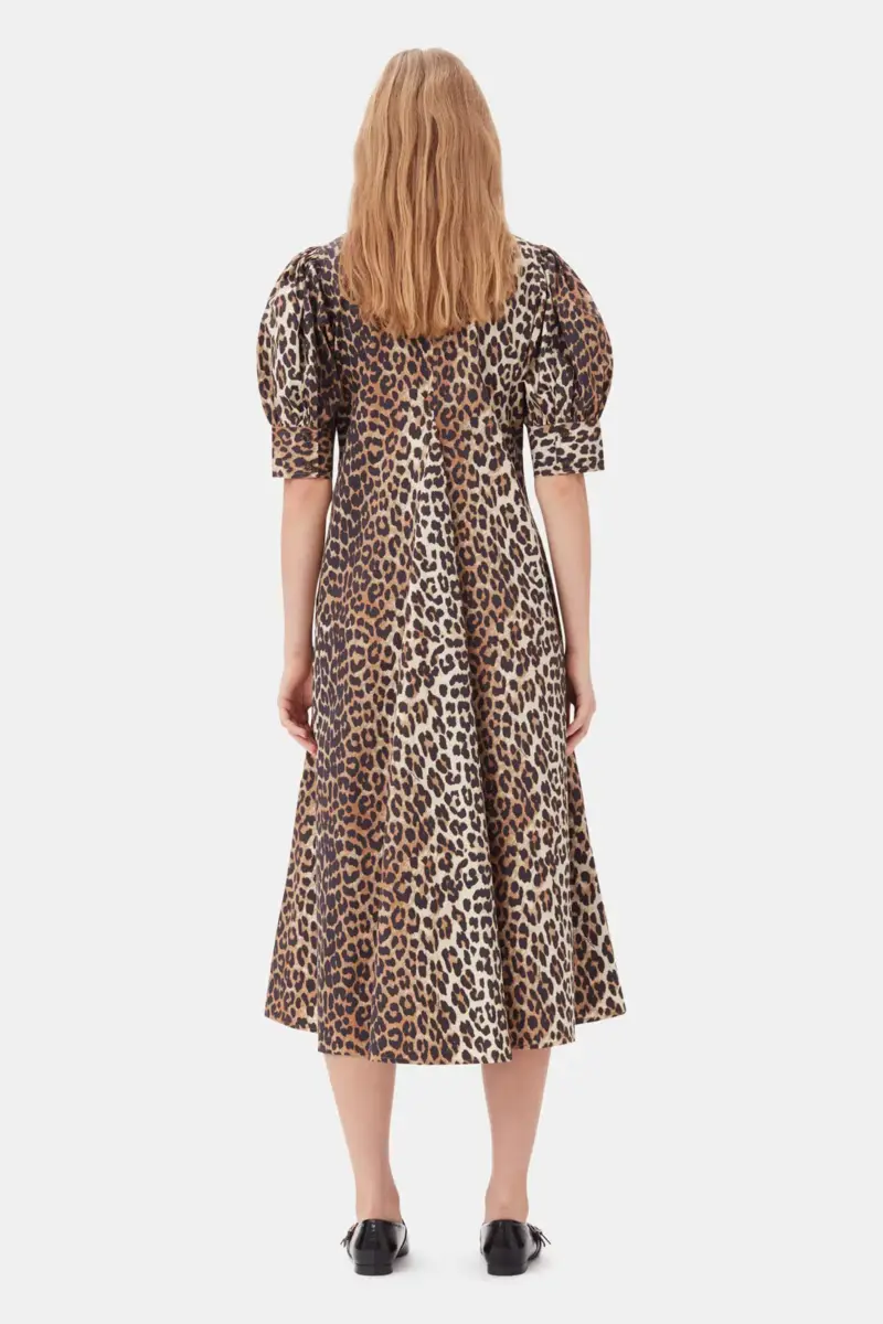Leopard Cotton Poplin V-neck Maxi Dress Leopard Cotton Poplin V-neck Maxi Dress