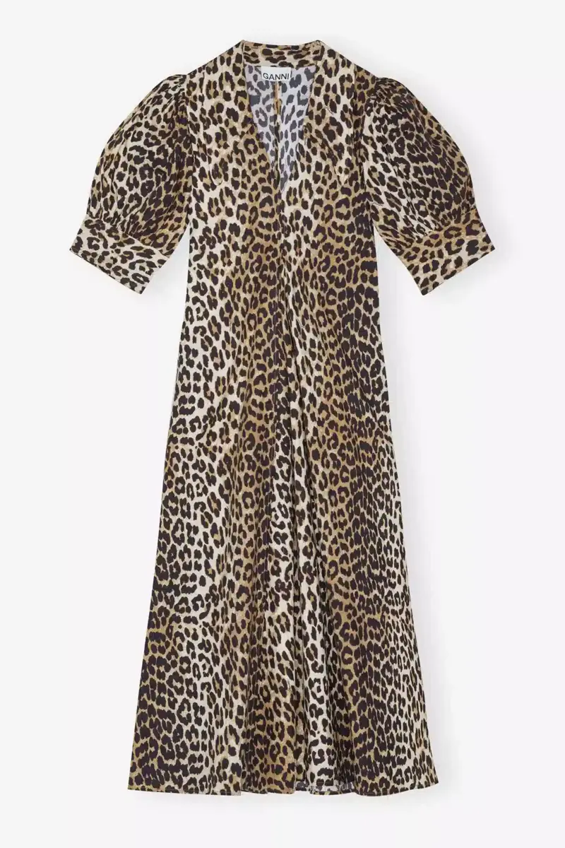 Leopard Cotton Poplin V-neck Maxi Dress Leopard Cotton Poplin V-neck Maxi Dress