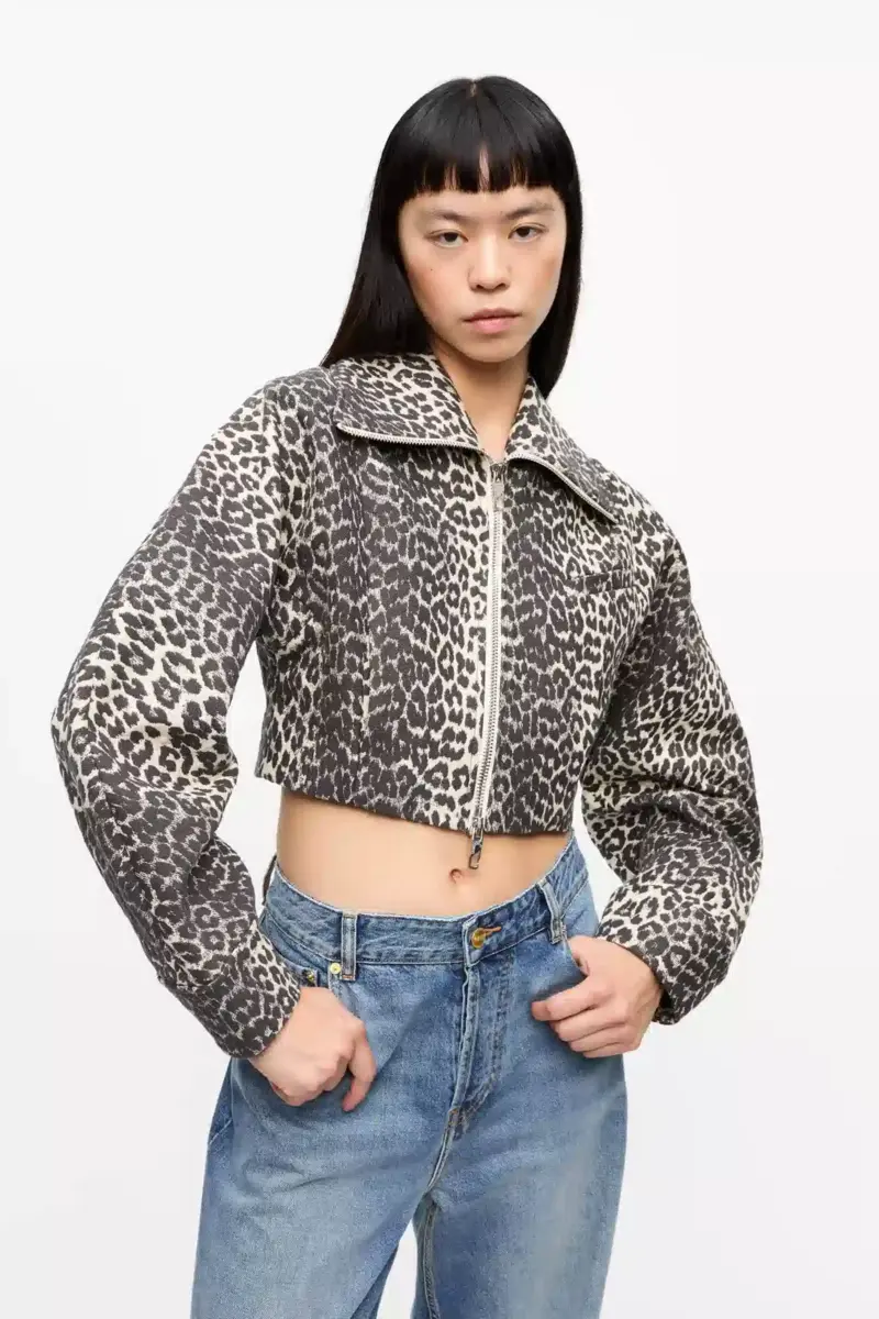 Leopard Curve Sleeve Short Jacket