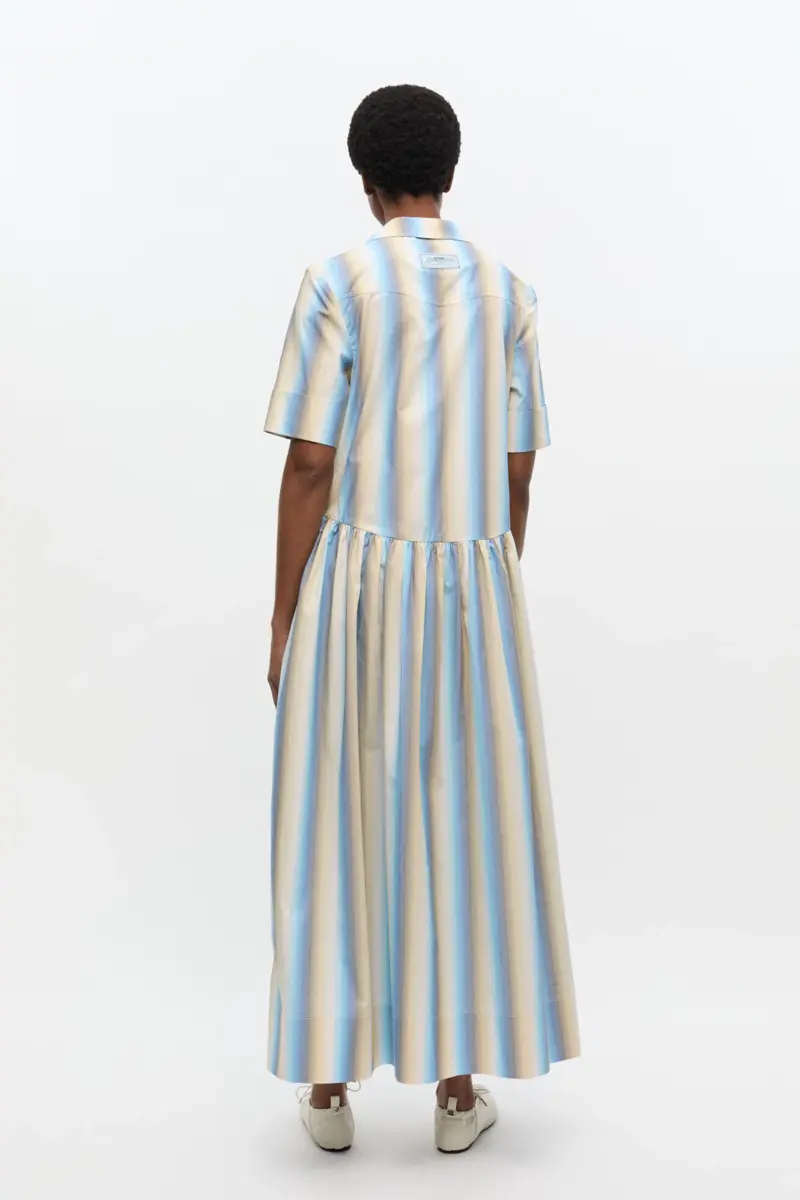 Ombre Striped Maxi Shirt Dress
