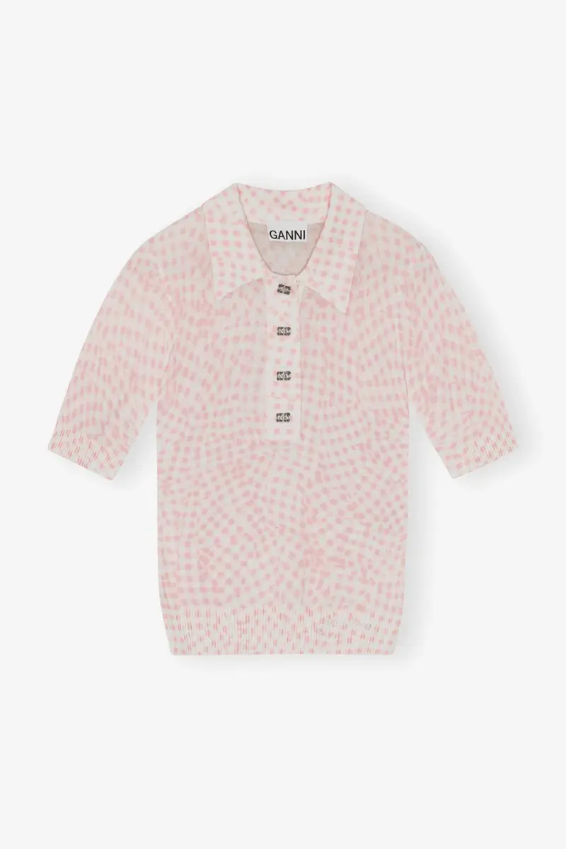 Pink Sheer Cotton Printed Polo Shirt