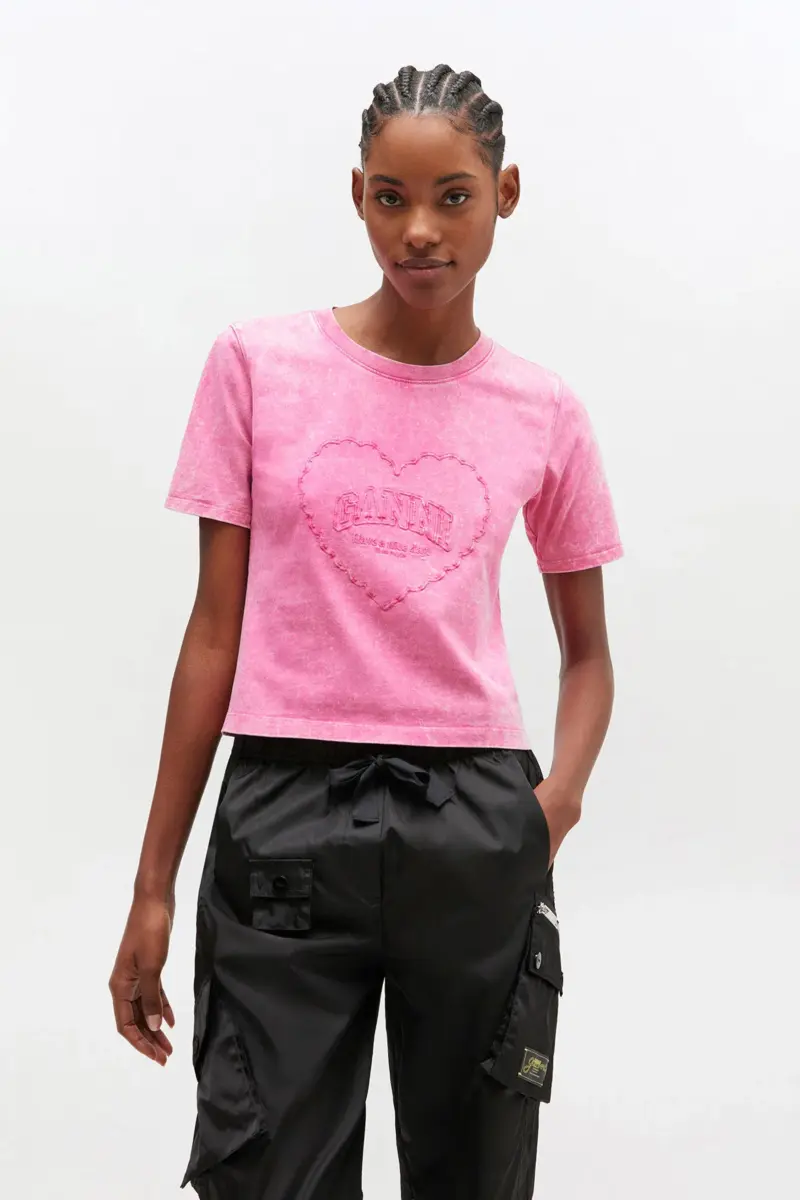 Pink Washed Heart Cropped T-shirt