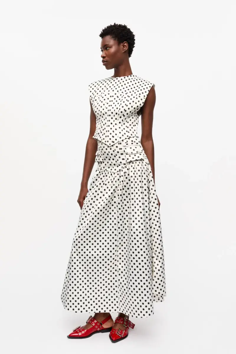 Polka-dot Double Satin Long Pocket Skirt