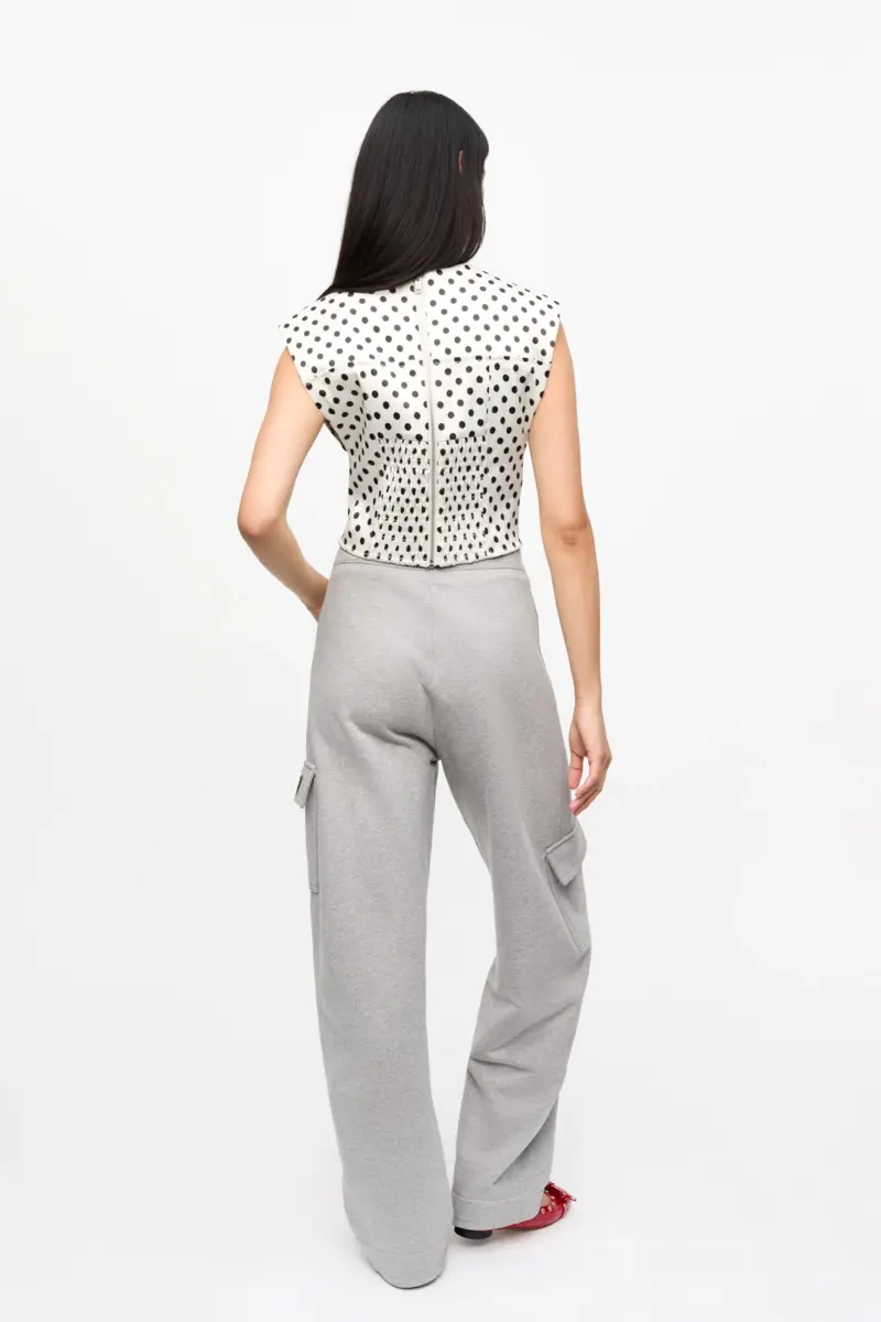 Polka-Dot Satin Corset Blouse
