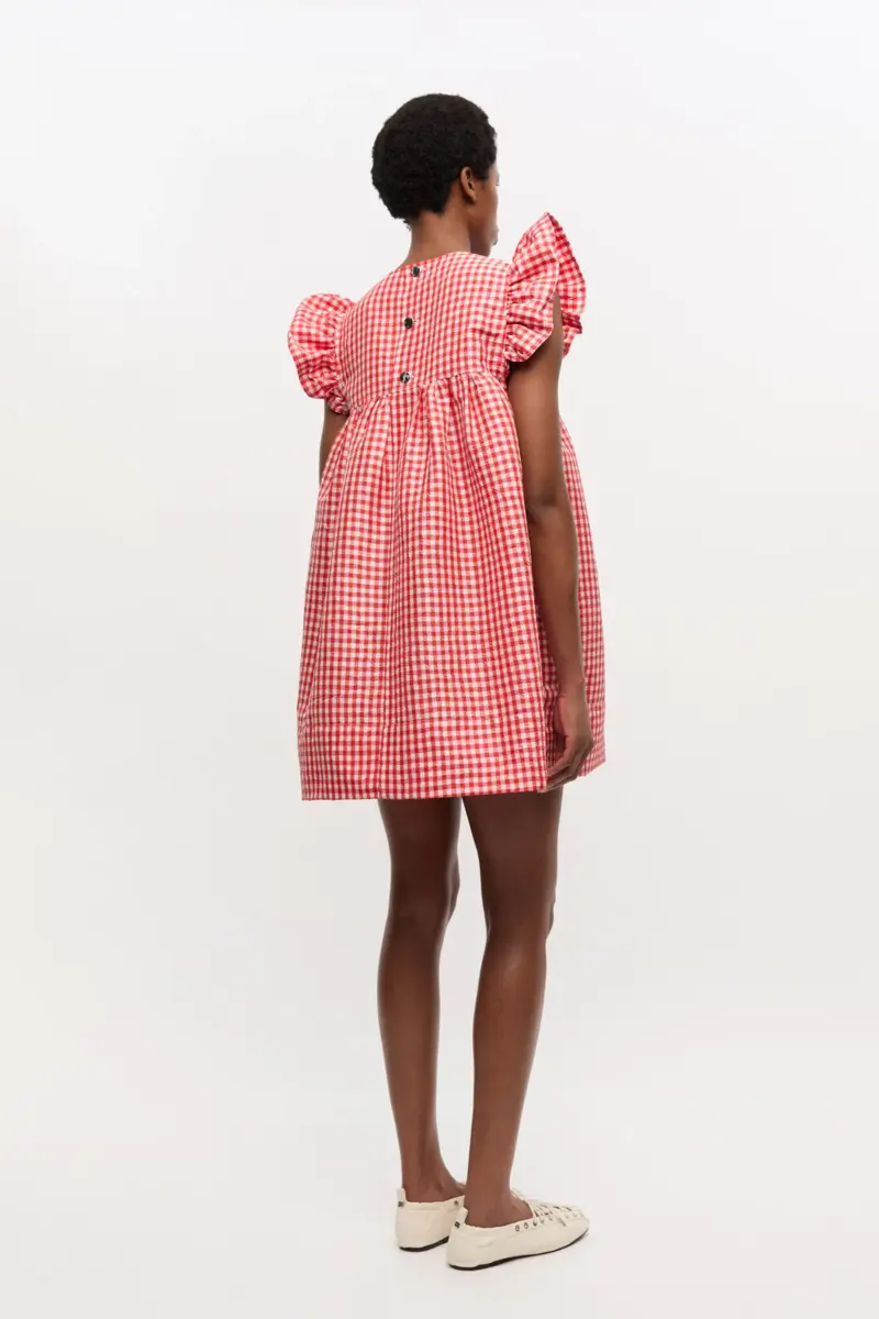 Red Crinkled Check Taffeta Dress