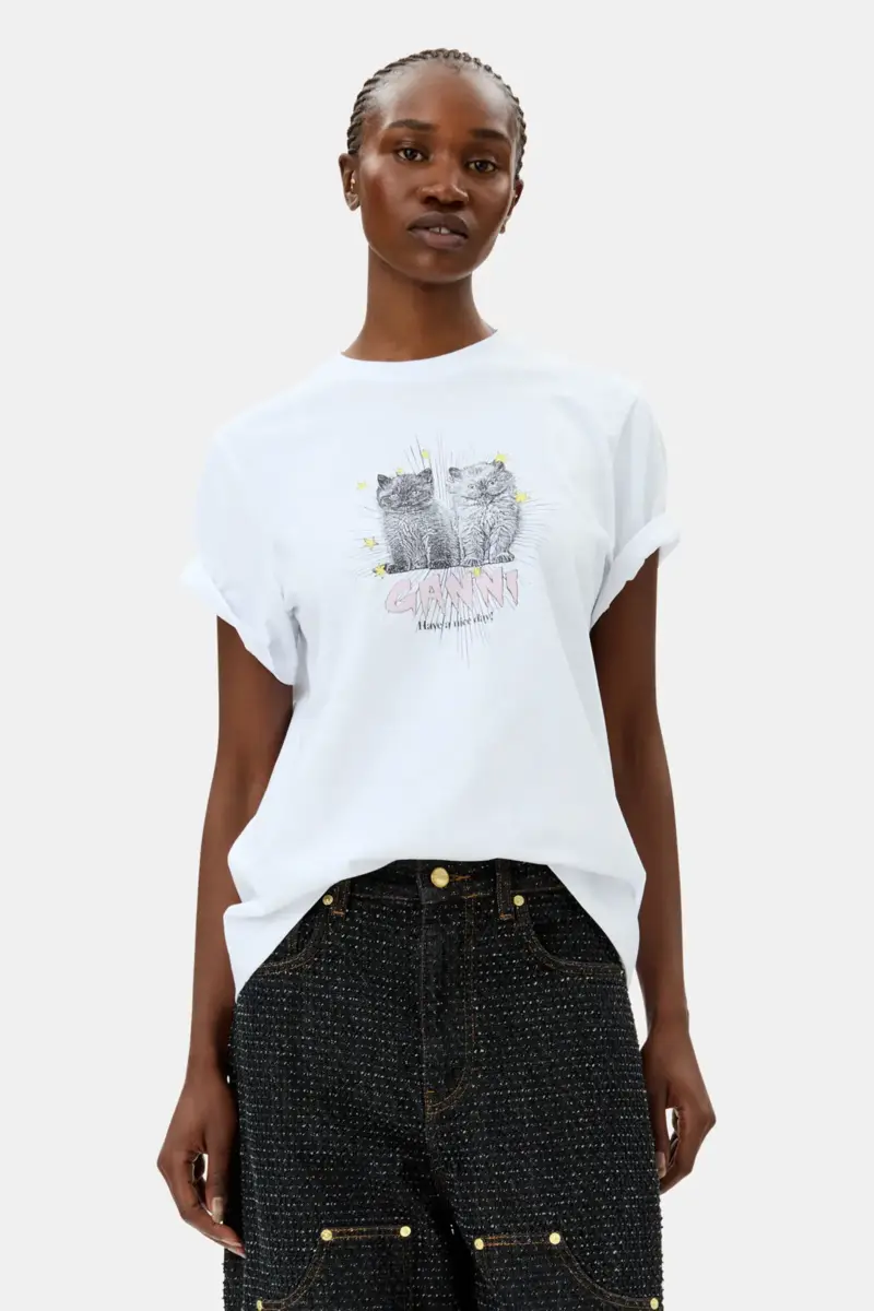 white basic jersey kittens relaxed t shirt 1 - White Basic Jersey Kittens Relaxed T-shirt