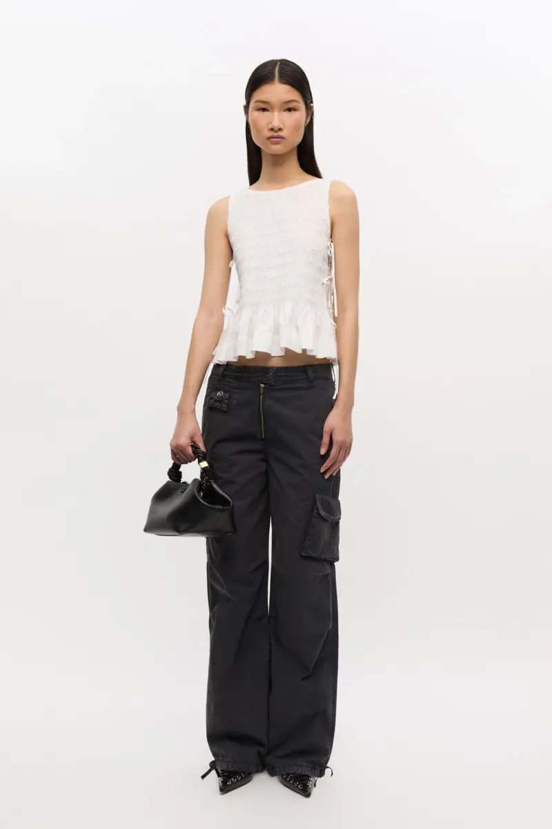 White Cotton Smock Tie Top