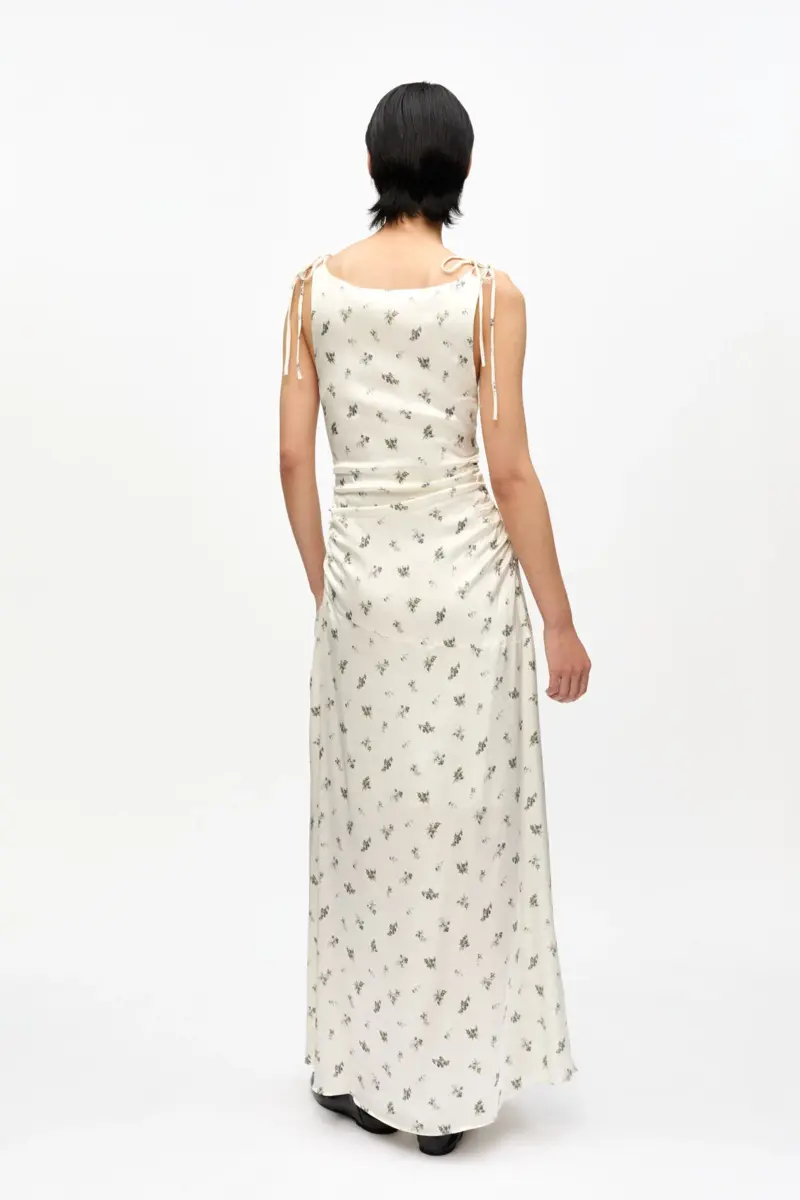 White Satin Gathered Dress